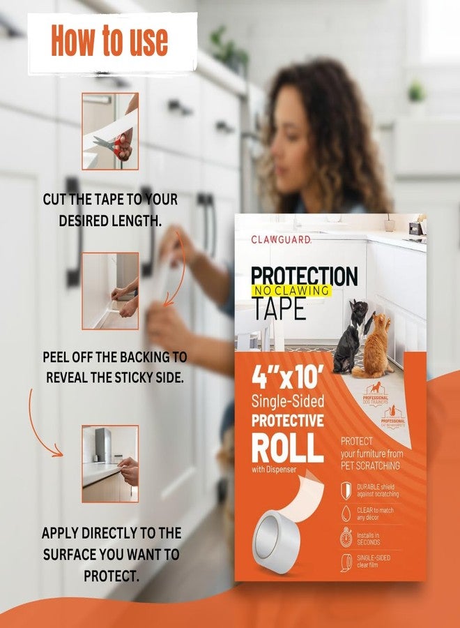 CLAWGUARD Protection Tape Roll - 4 in x 10 ft Single-Sided Scratch Barrier - Door Scratch Protector Dog & Cat - Couch Cat Scratch Protector - Image 3